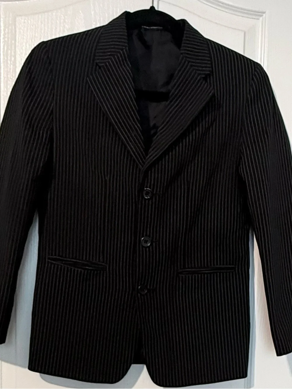 Boys Black Pinstripe 2-Piece Suit Size 12 – Blazer & Dress Pants Formal